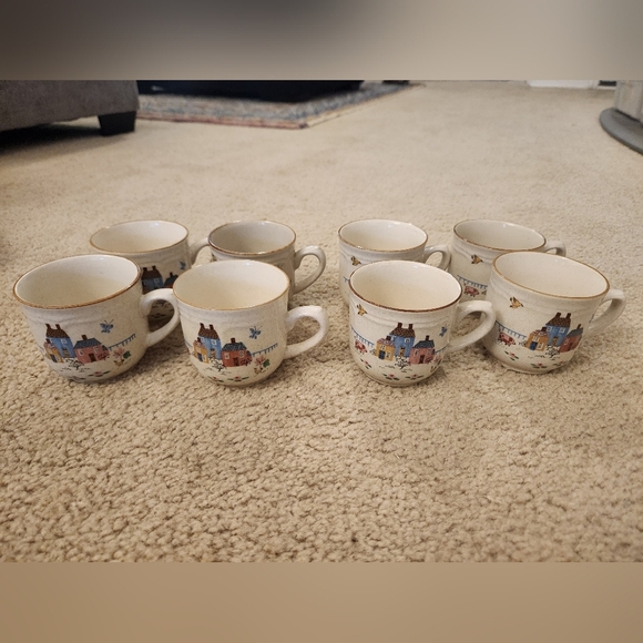 Other - Farm Country Set Of 8 Cups International Stoneware Mugs Heartland House Cottage